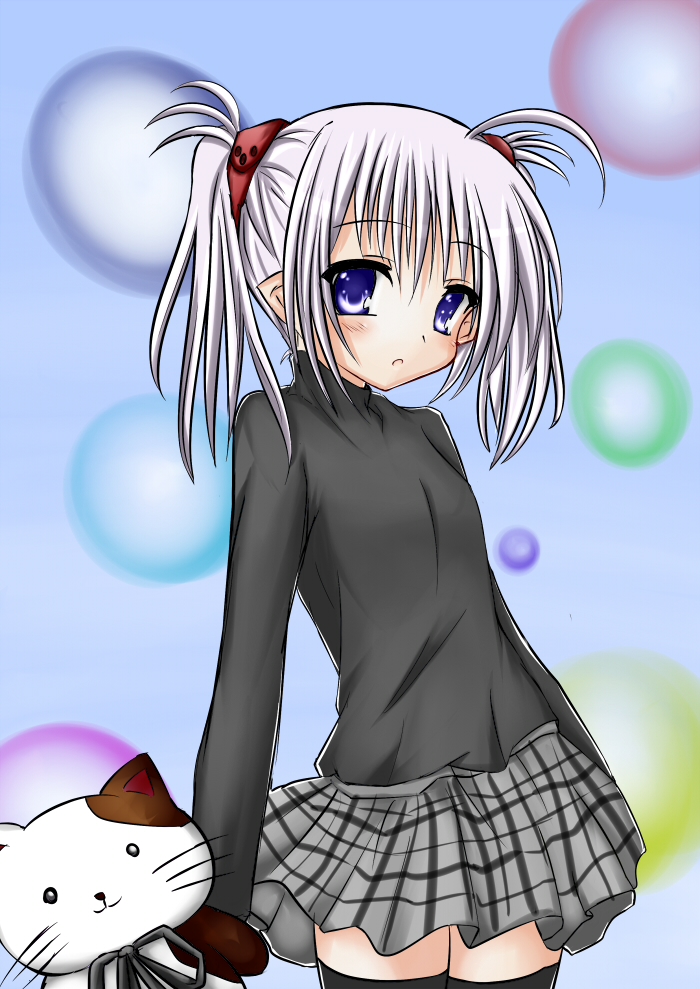 cat, long_hair, pointy_ears, primula, shuffle!, silver_hair, stuffed_animal, stuffed_toy