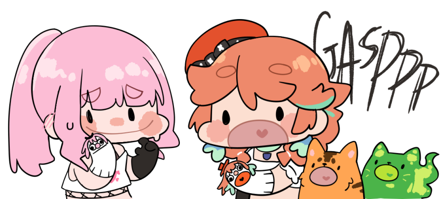 bangs, black_gloves, black_shirt, blunt_bangs, blush, braid, chibi, couple