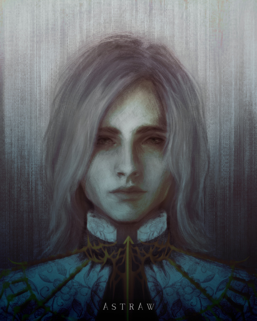 1boy, absurdres, artist_name, astraw, black_choker, black_tie, choker, closed_mouth