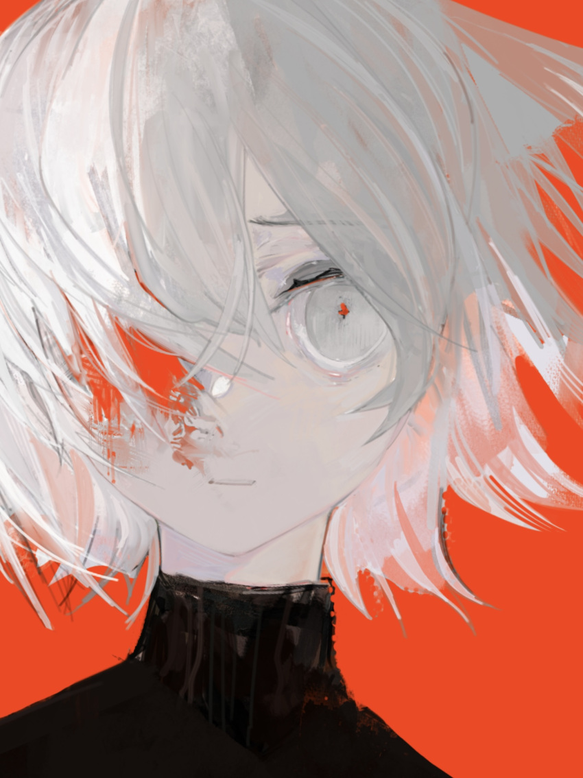 1girl, bangs, black_shirt, blood, blood_on_face, floating_hair, furrowed_brow, hair_over_one_eye