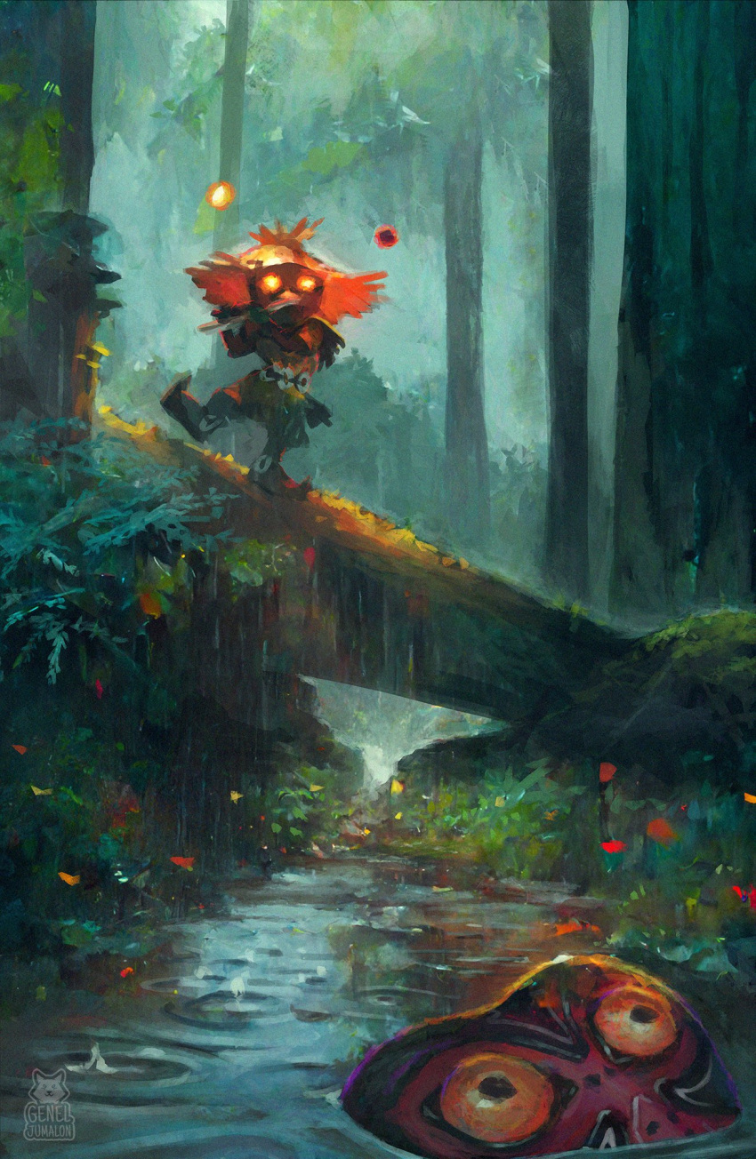 1other, fairy, flute, forest, full_body, genel_jumalon, glowing, glowing_eyes