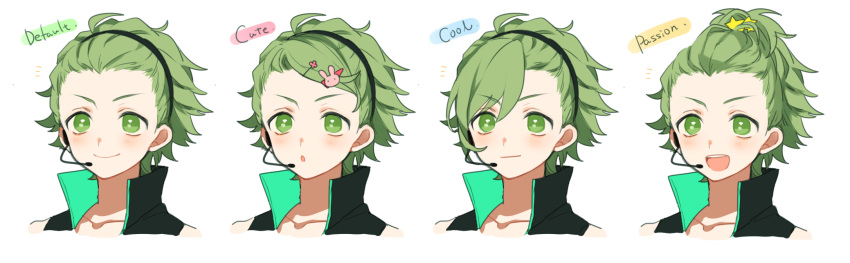 >:), 1boy, :o, alternate_hairstyle, biskekun, black_vest, closed_mouth, green_eyes