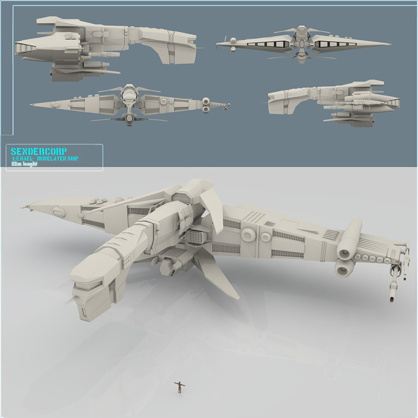 3d, commentary, concept_art, eve_online, frigate_(eve_online), from_behind, from_side, full_body