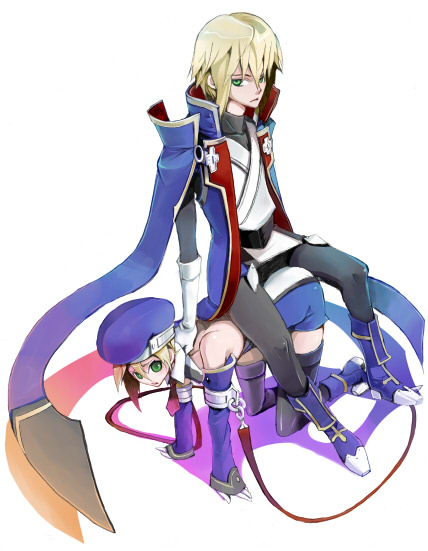 blazblue, blonde_hair, blue_eyes, gloves, green_eyes, hat, jin_kisaragi, nekoda