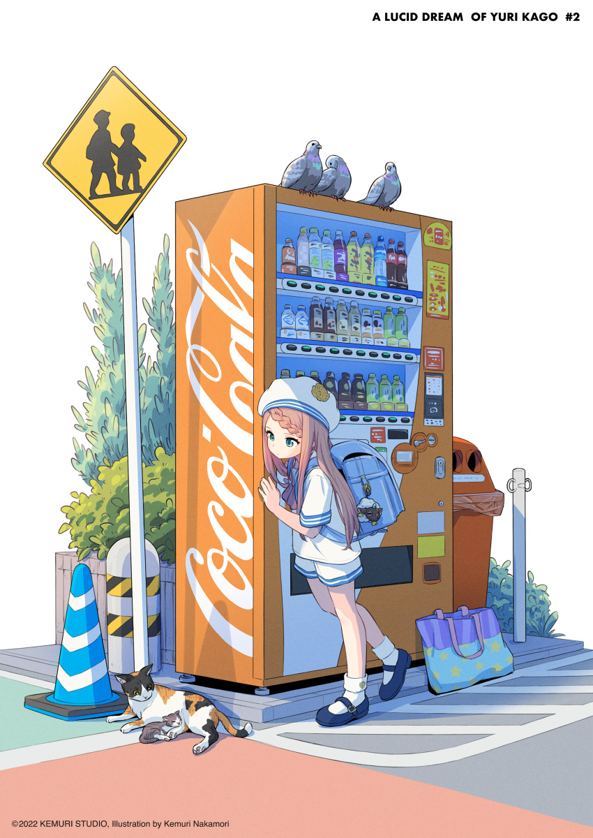 1girl, absurdres, aqua_eyes, artist_name, backpack, bag, bag_charm, bangs