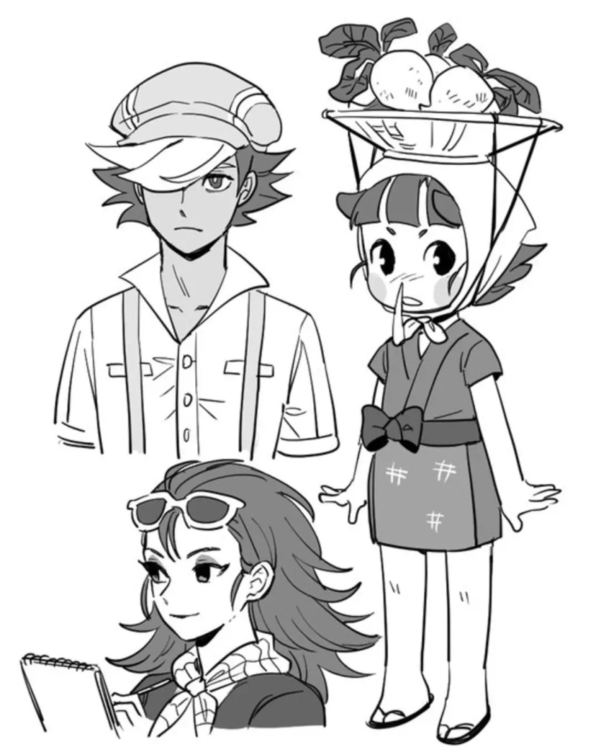1boy, 2girls, animal_crossing, bad_id, bad_twitter_id, basket, collarbone, daisy_mae_(animal_crossing)