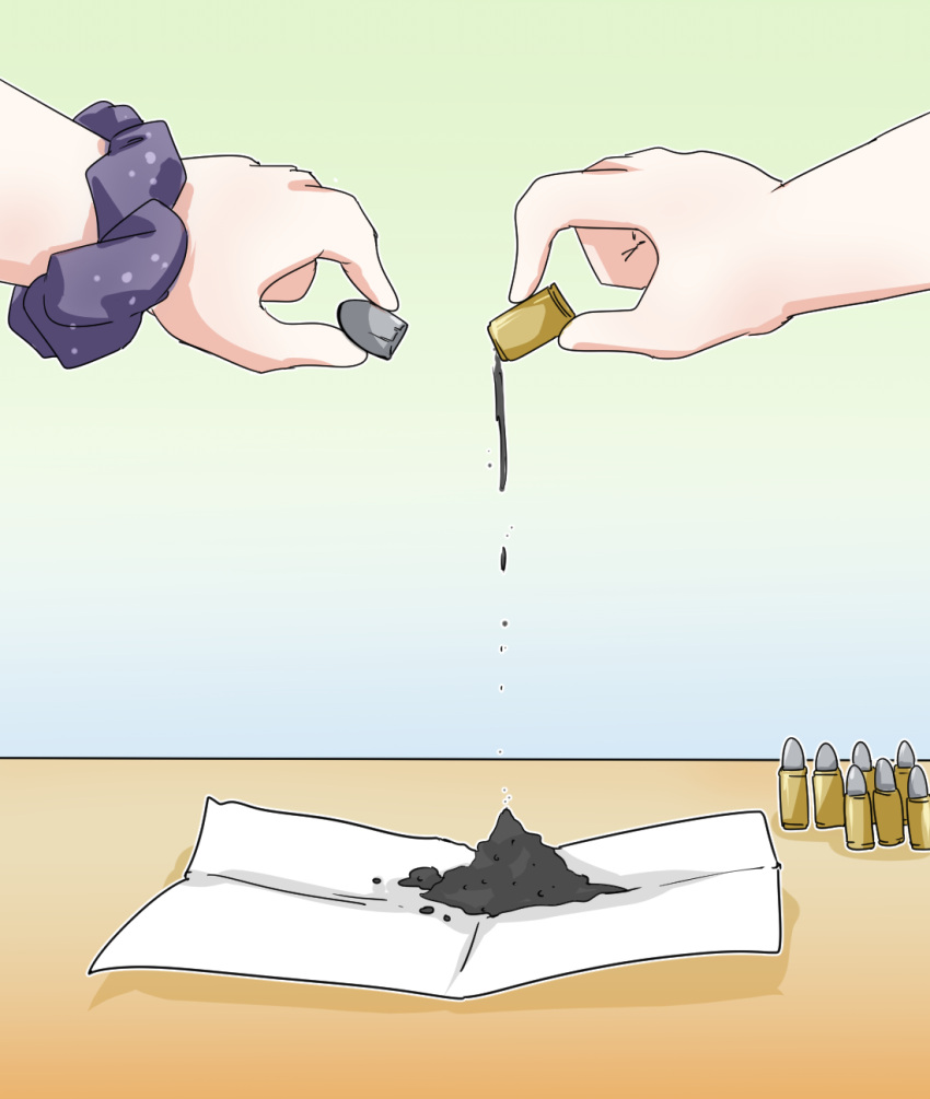 1girl, blue_archive, bullet, c/h, commentary, english_commentary, gunpowder, highres