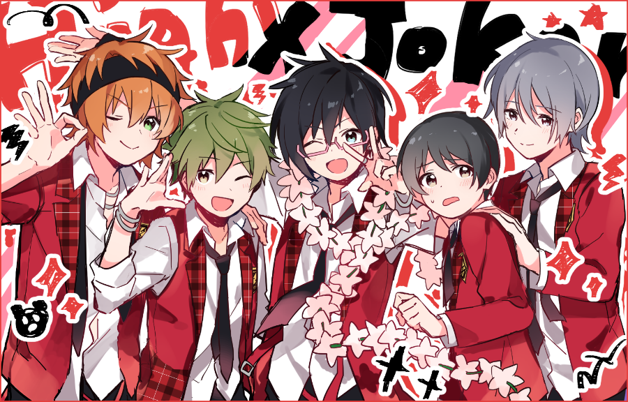 5boys, akiyama_hayato, amai_kuro, aqua_eyes, bishounen, black_hair, brown_eyes, collared_shirt