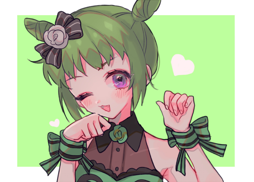 1girl, 382, :3, black_dress, black_ribbon, blush, border, character_request