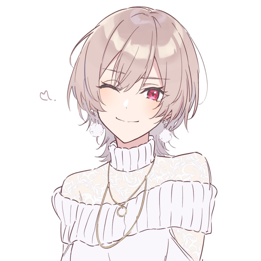 1girl, bangs, crossed_bangs, dress, earrings, furen_e_lustario, hair_between_eyes, heart