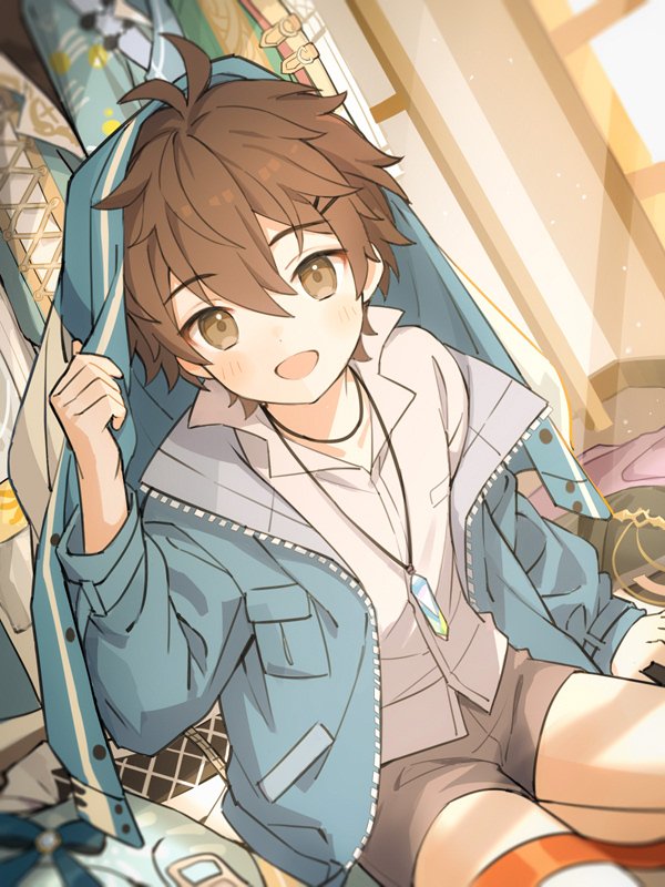1boy, aged_down, blush, brown_eyes, brown_hair, chocomilk_nu, eiden_(nu_carnival), gem