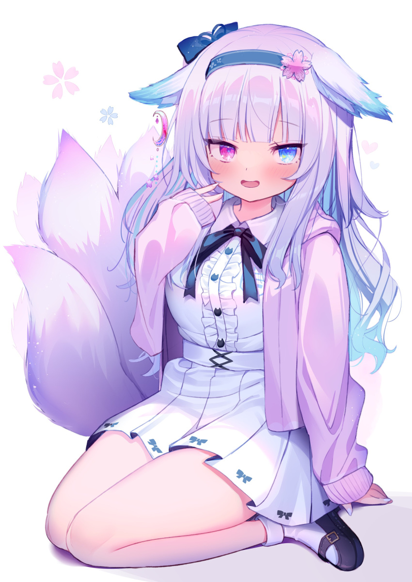 1girl, :d, absurdres, animal_ears, black_footwear, black_hairband, blue_eyes, blue_hair