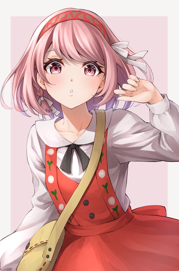 1girl, :o, bangs, braid, casual, fire_emblem, fire_emblem_engage, hair_ribbon