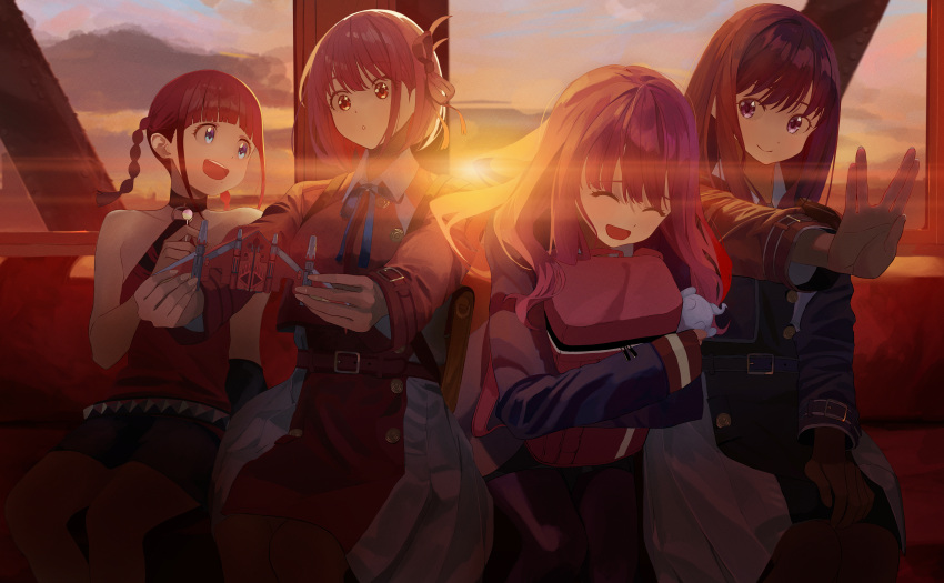 4girls, absurdres, anzai_chika, asukagawa_chise, bag, belt, blue_eyes, braid