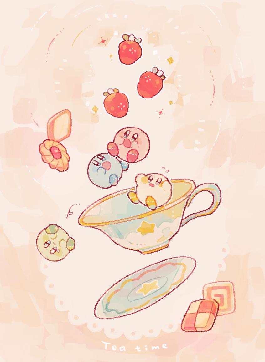 :o, blue_eyes, blush, blush_stickers, brown_background, checkerboard_cookie, closed_mouth, commentary_request
