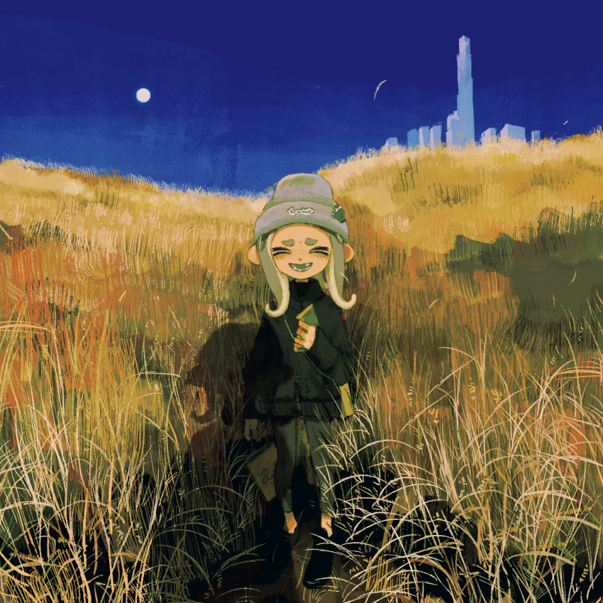 1girl, 1other, azigashimitoru, bag, beanie, black_footwear, black_jacket, black_leggings
