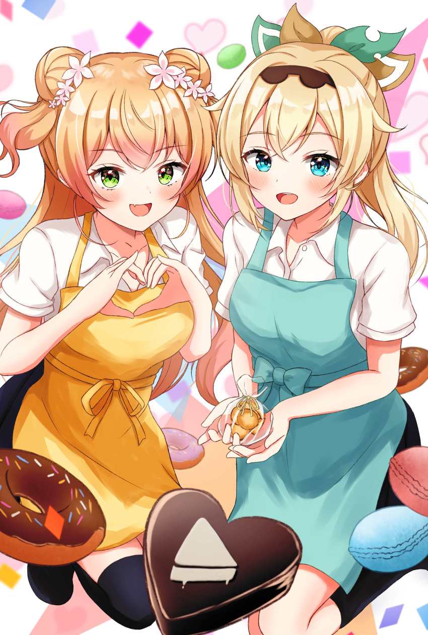 :d, absurdres, alternate_costume, apron, aqua_apron, black_skirt, black_socks, black_thighhighs