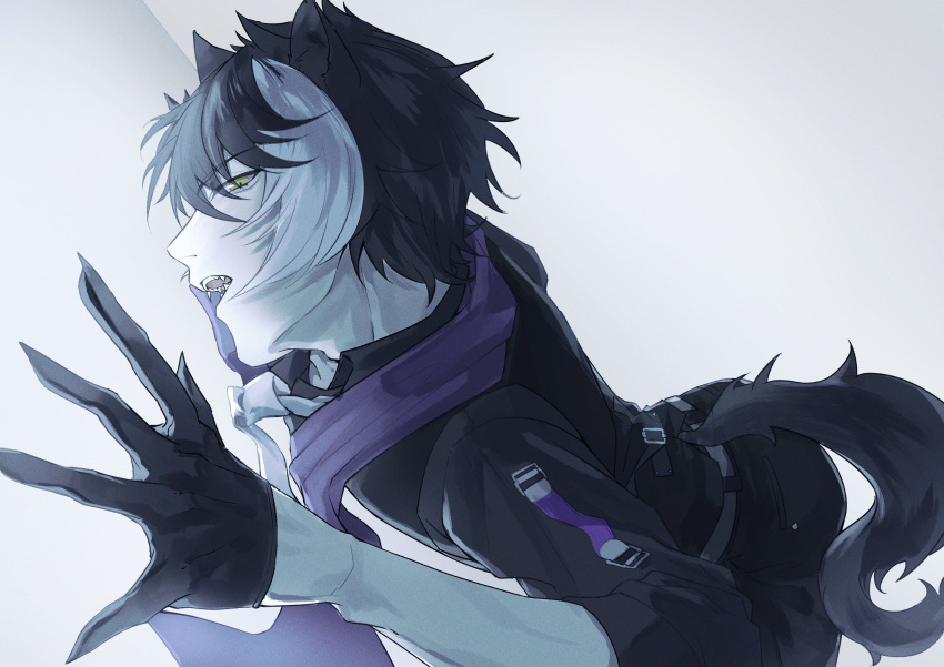 1boy, absurdres, akaie11, animal_ears, belt, black_belt, black_gloves, black_hair