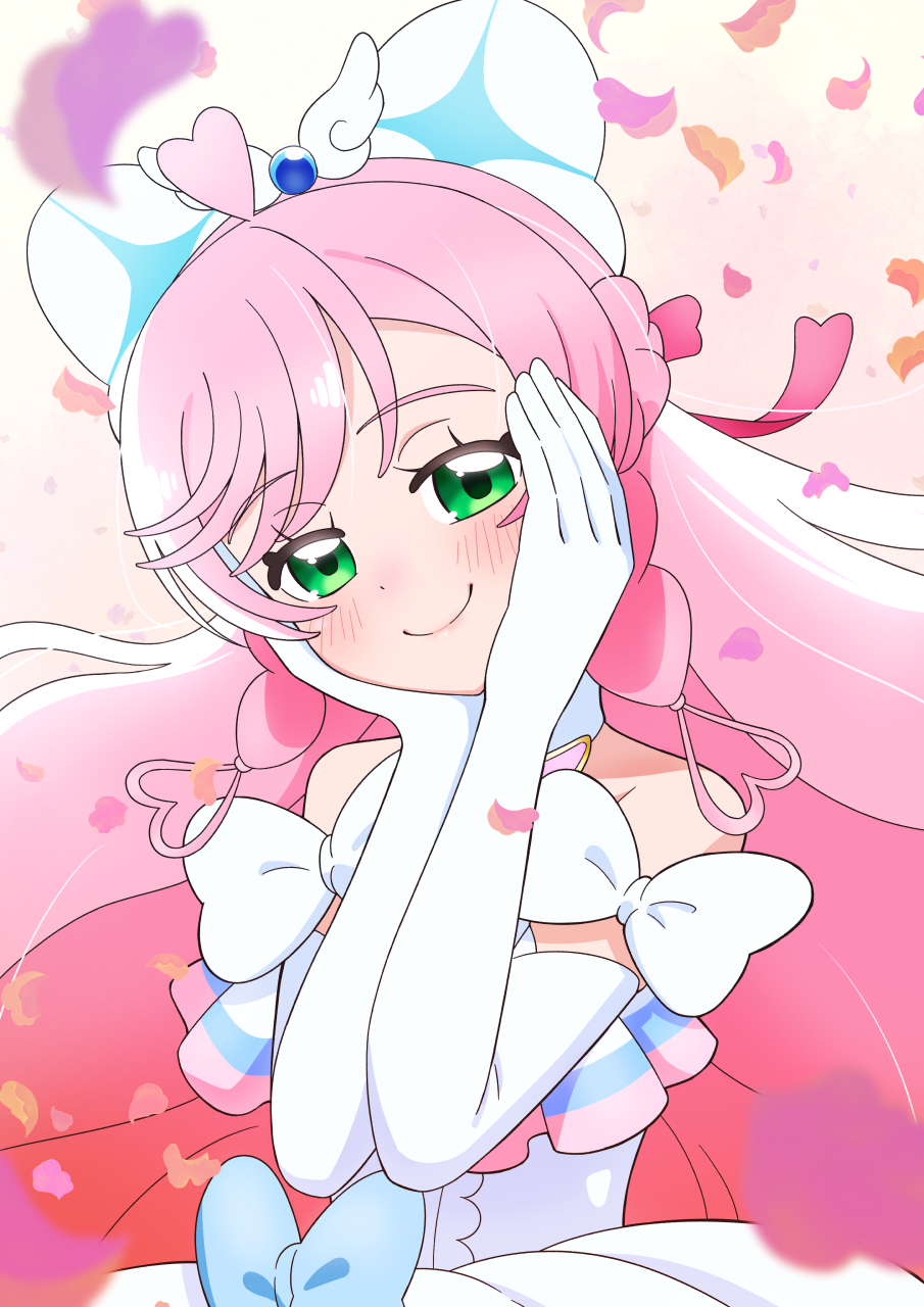 1girl, bangs, big_hair, blue_bow, blurry, blurry_foreground, blush, bow