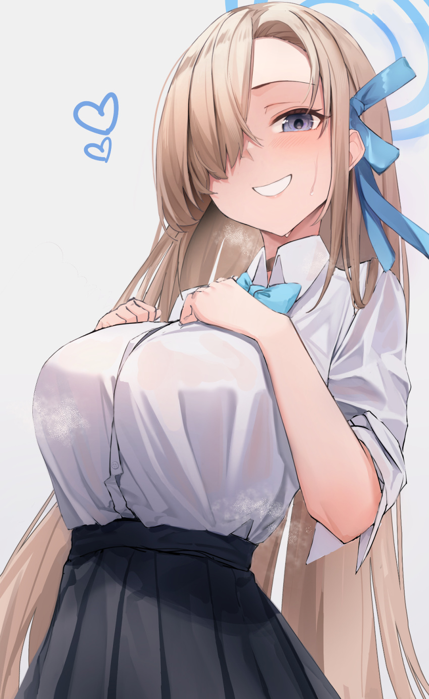 1girl, :d, asuna_(blue_archive), bangs, blue_archive, bow, bowtie, choker