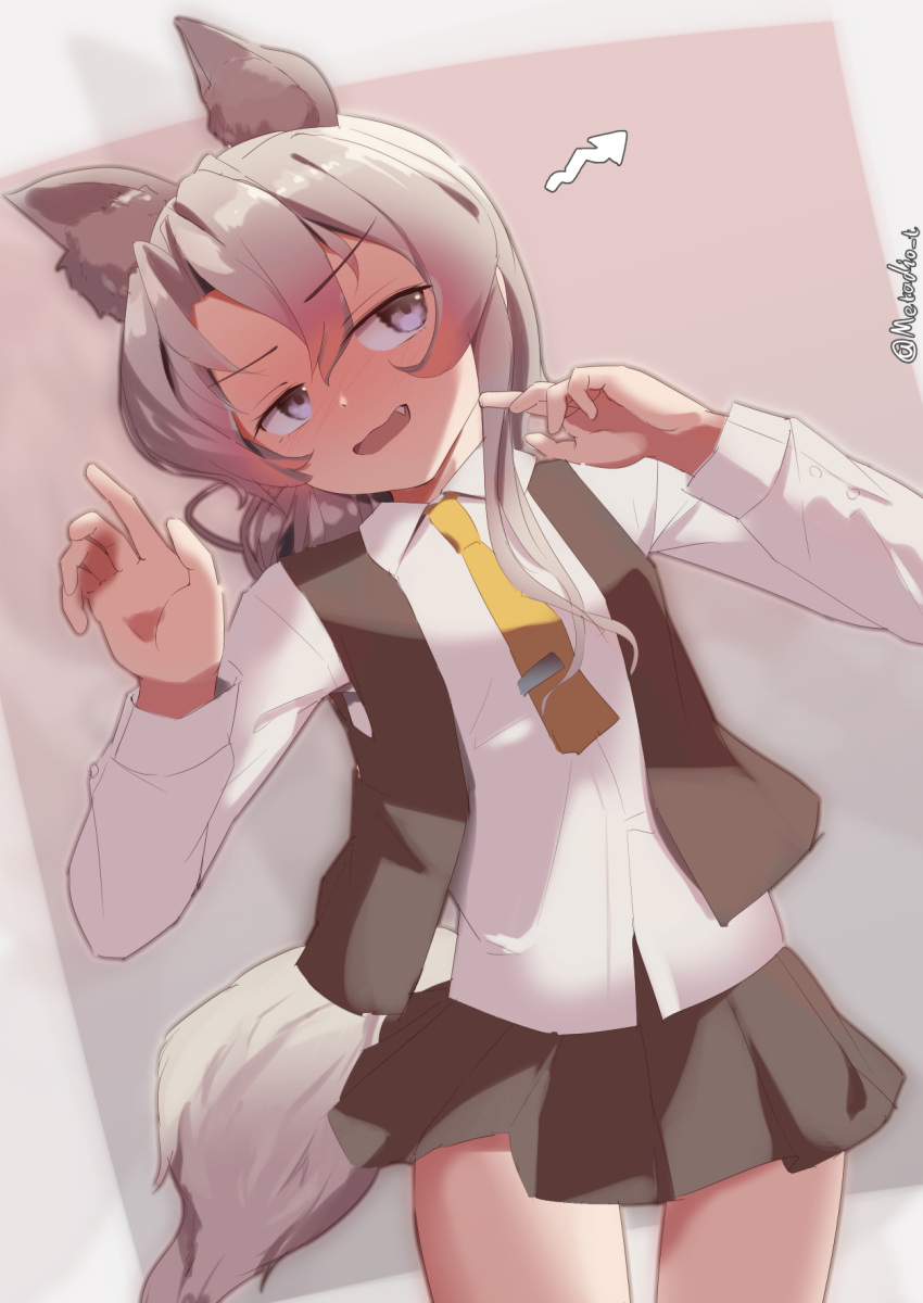 1girl, adapted_costume, animal_ears, asymmetrical_hair, bangs, black_skirt, collared_shirt, dress_shirt