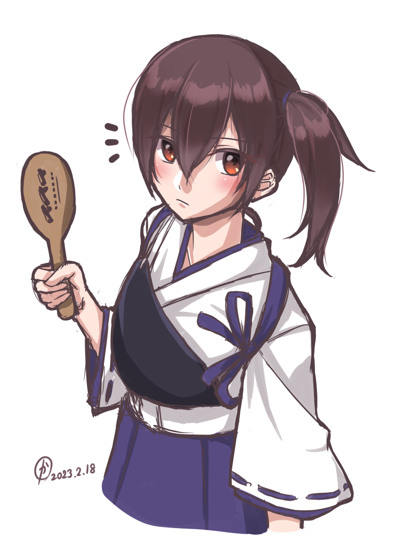 1girl, blue_hakama, brown_eyes, brown_hair, commentary_request, hakama, hakama_short_skirt, hakama_skirt