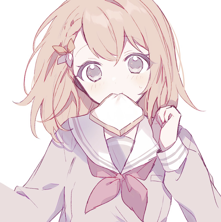 1girl, bangs, bow, braid, bread, bread_slice, breasts, brown_hair
