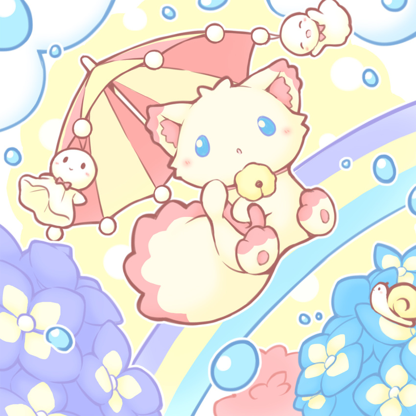 :o, aikei_ake, animal, animal_ear_fluff, bell, blue_eyes, blue_flower, blush_stickers