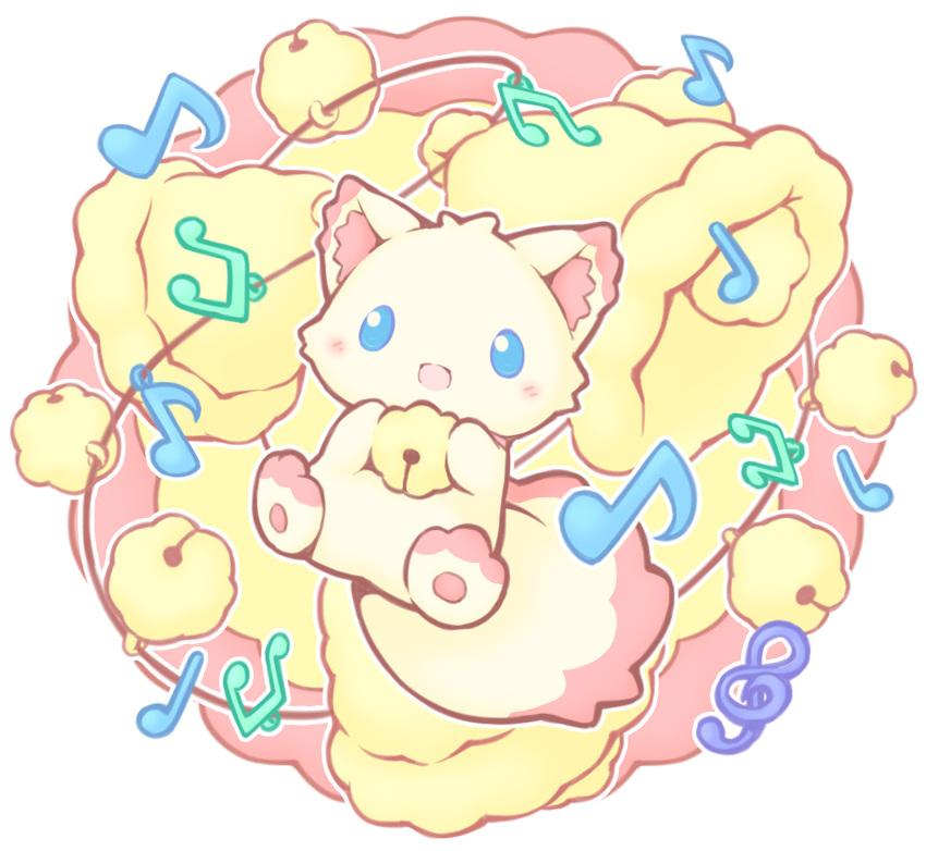 :d, aikei_ake, animal, animal_ear_fluff, beamed_eighth_notes, bell, blue_eyes, blush_stickers
