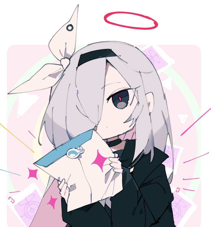 1girl, a.r.o.n.a_(blue_archive), black_choker, black_coat, black_eyes, black_hairband, black_serafuku, blue_archive