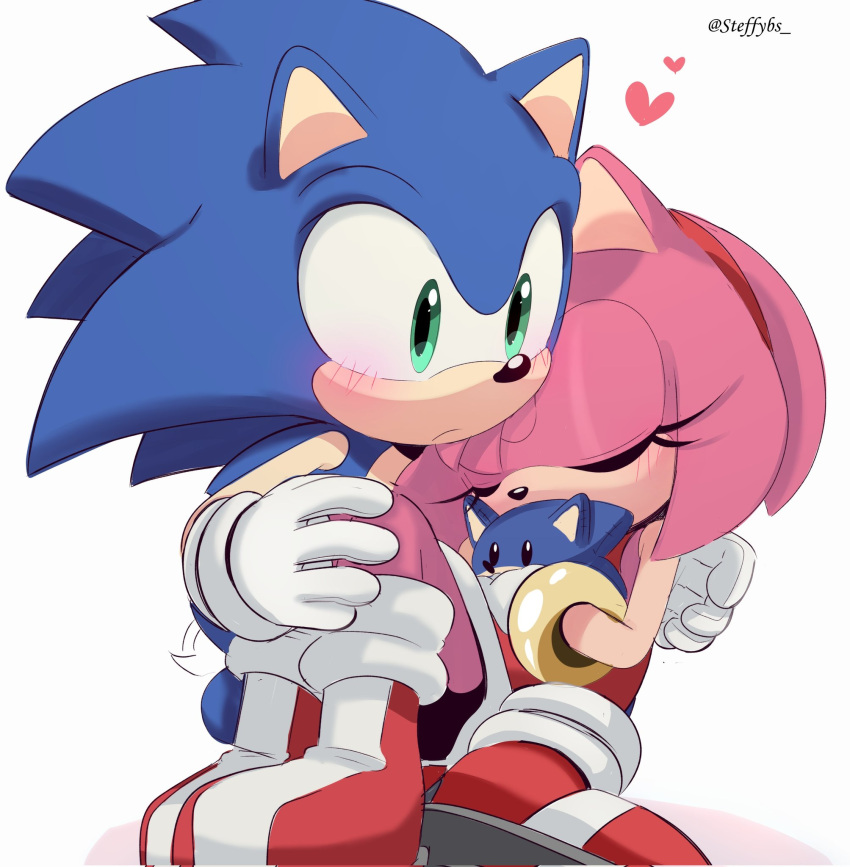 1boy, 1girl, amy_rose, animal_ears, animal_nose, artist_name, bare_shoulders, blue_fur