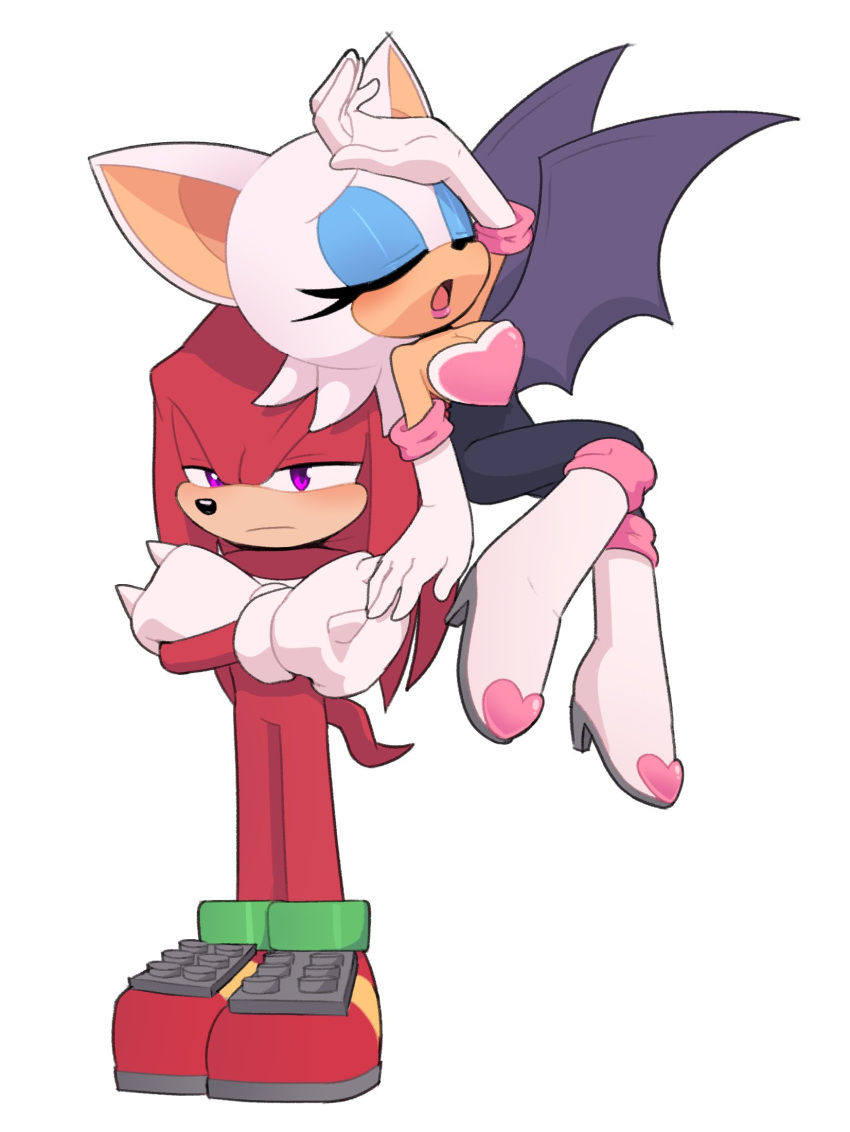 1boy, 1girl, animal_ears, animal_nose, arm_up, bare_shoulders, bat_ears, bat_girl