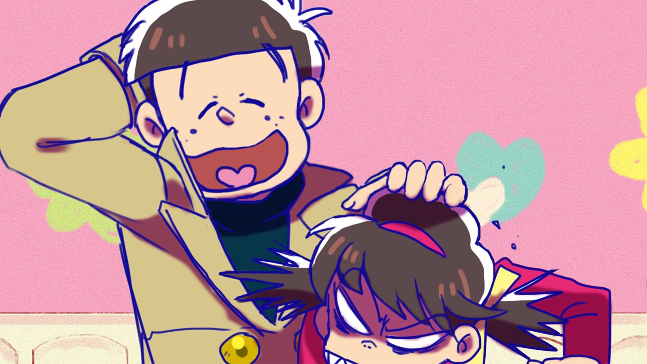 1boy, 1girl, angry, ankie, blank_eyes, brother_and_sister, brown_hair, expressive_hair