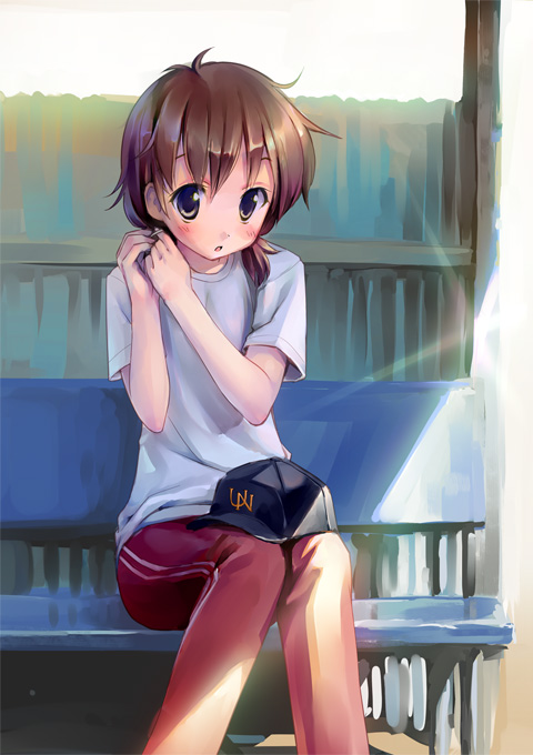 brown_eyes, brown_hair, ookiku_furikabutte, shinooka_chiyo, sitting, takoyaki_(roast)