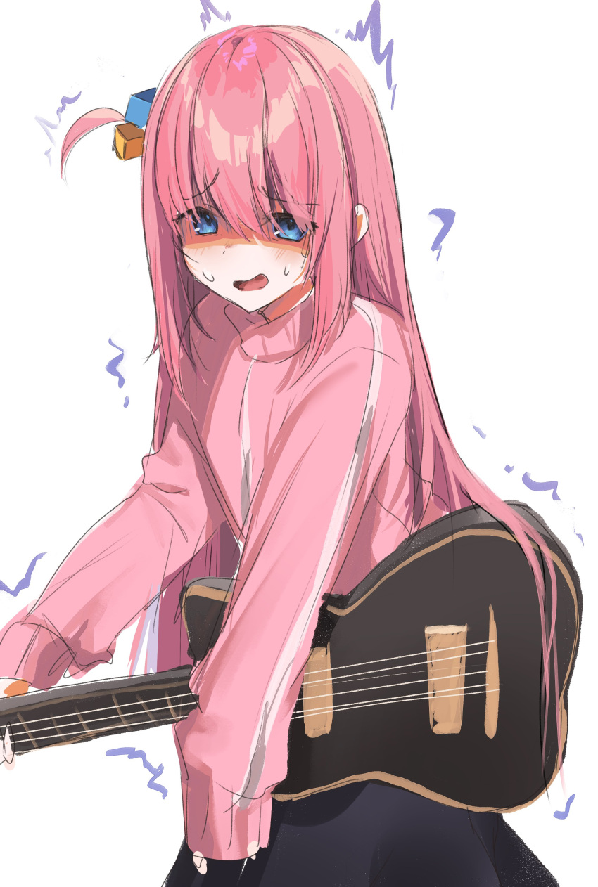 1girl, absurdres, bangs, black_skirt, blue_eyes, blush, bocchi_the_rock!, commentary