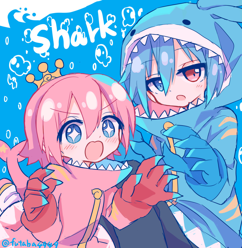 2boys, absurdres, alternate_costume, animal_costume, bangs, blue_background, blue_eyes, blue_hair
