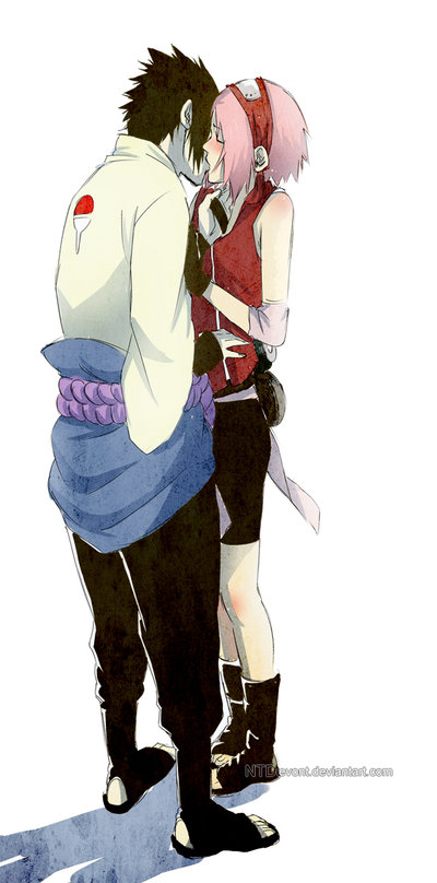 1girl, black_hair, couple, forehead_protector, haruno_sakura, kiss, naruto, ntdevont
