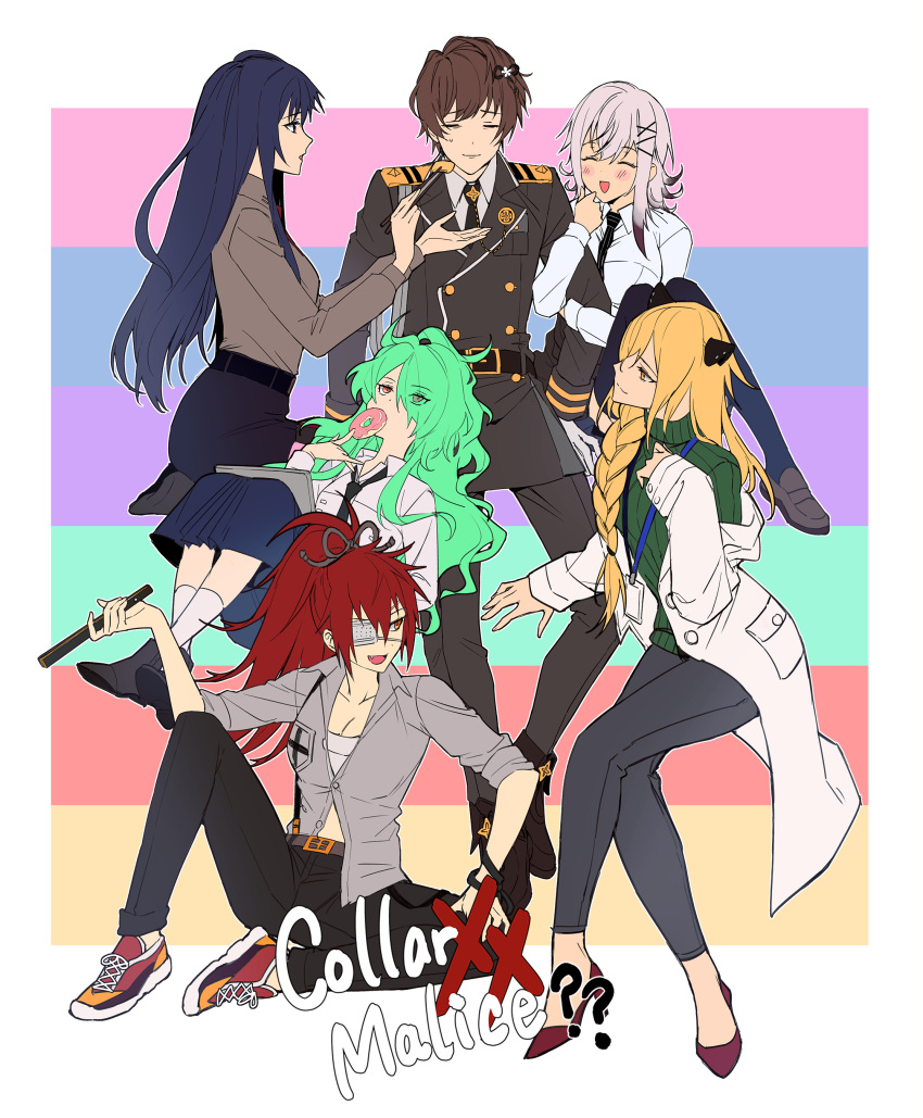 1boy, 6+girls, absurdres, aqua_hair, blonde_hair, brown_hair, cezaria, closed_eyes