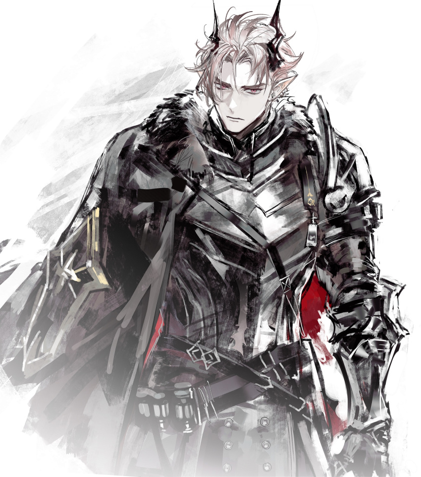 1boy, arknights, armor, black_cape, breastplate, brown_hair, cape, closed_mouth