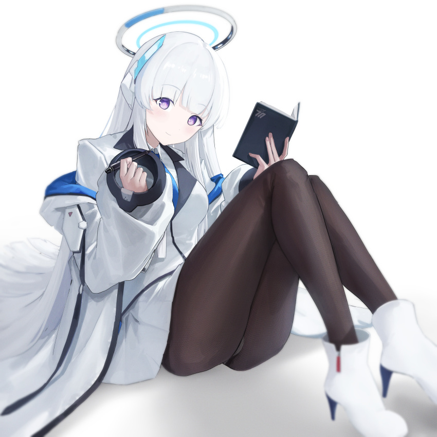 1girl, absurdres, black_pantyhose, blue_archive, blue_necktie, halo, highres, jacket