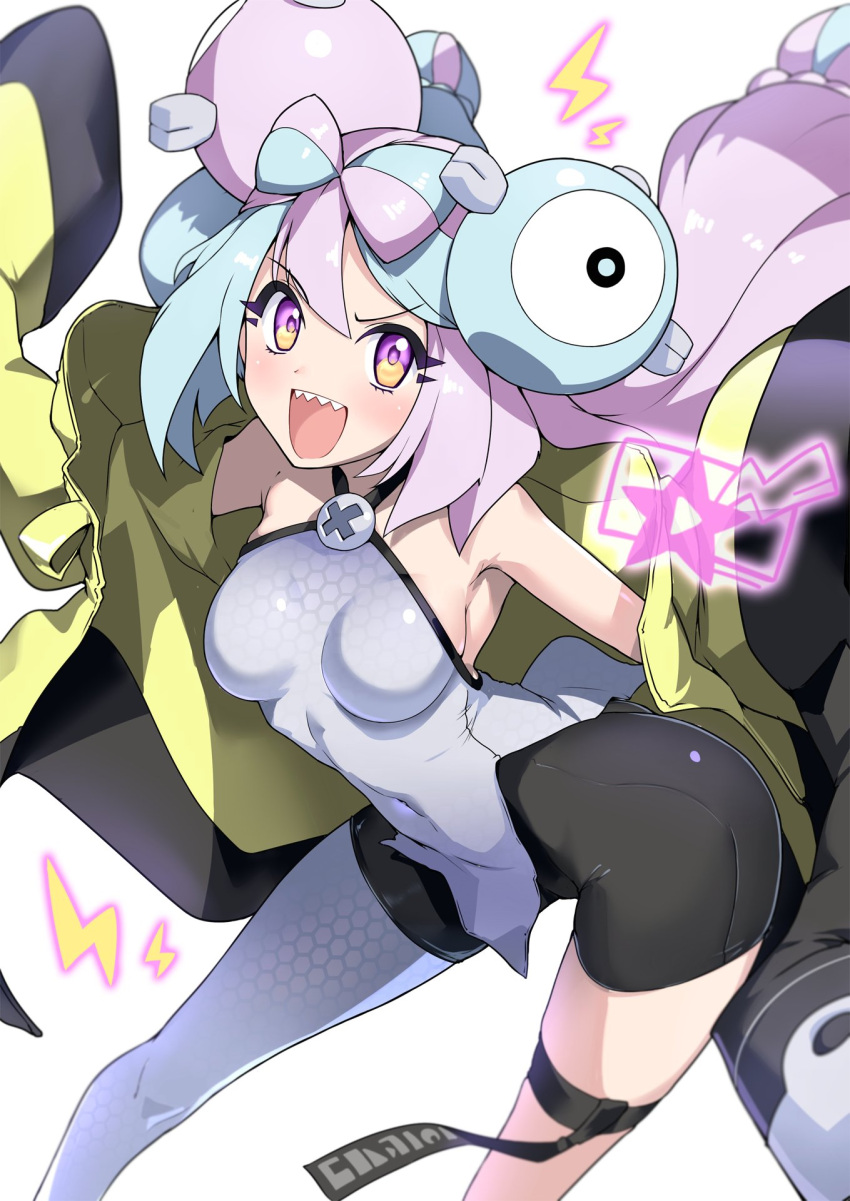 1girl, blue_hair, bow-shaped_hair, breasts, character_hair_ornament, covered_navel, hair_ornament, halcon