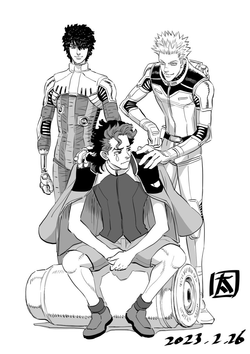 3boys, backpack, bag, daryl_lorenz, dated, guel_jeturk, gundam, gundam_suisei_no_majo