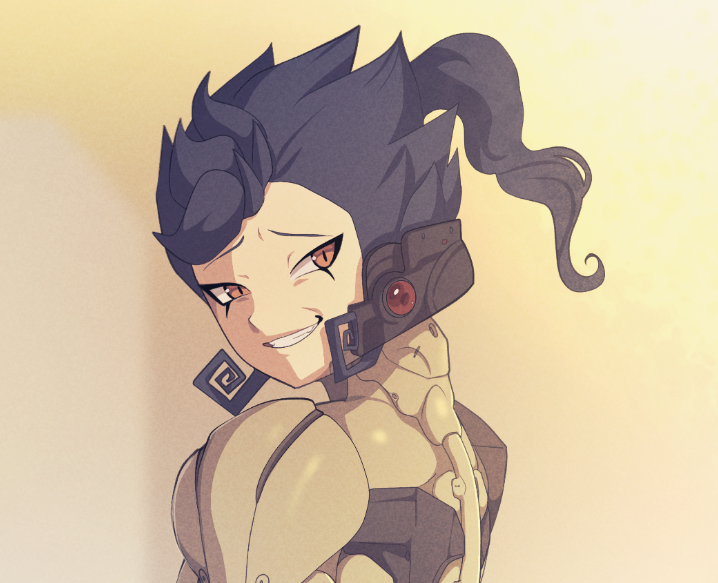 1boy, androgynous, blorp, blue_hair, cosplay, dark_blue_hair, evil_grin, evil_smile