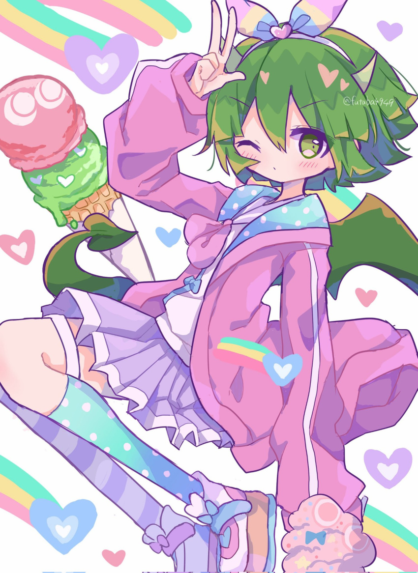 1girl, draco_centauros, dragon_girl, dragon_horns, dragon_tail, dragon_wings, food, futaba969649