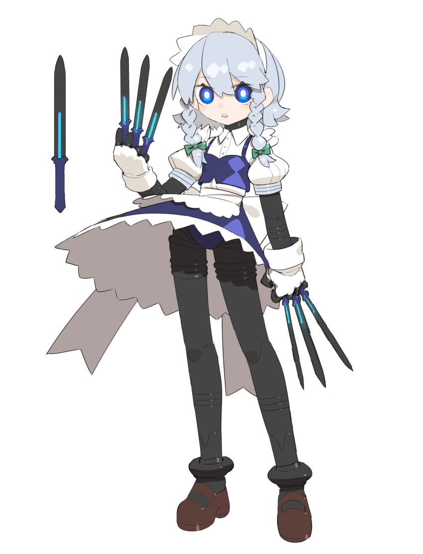 1girl, absurdres, apron, bangs, blue_eyes, blue_skirt, blue_vest, braid