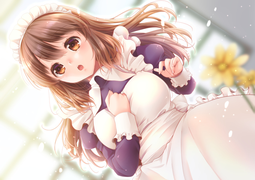 1girl, :o, apron, asahina_mikuru, bangs, breasts, brown_eyes, brown_hair