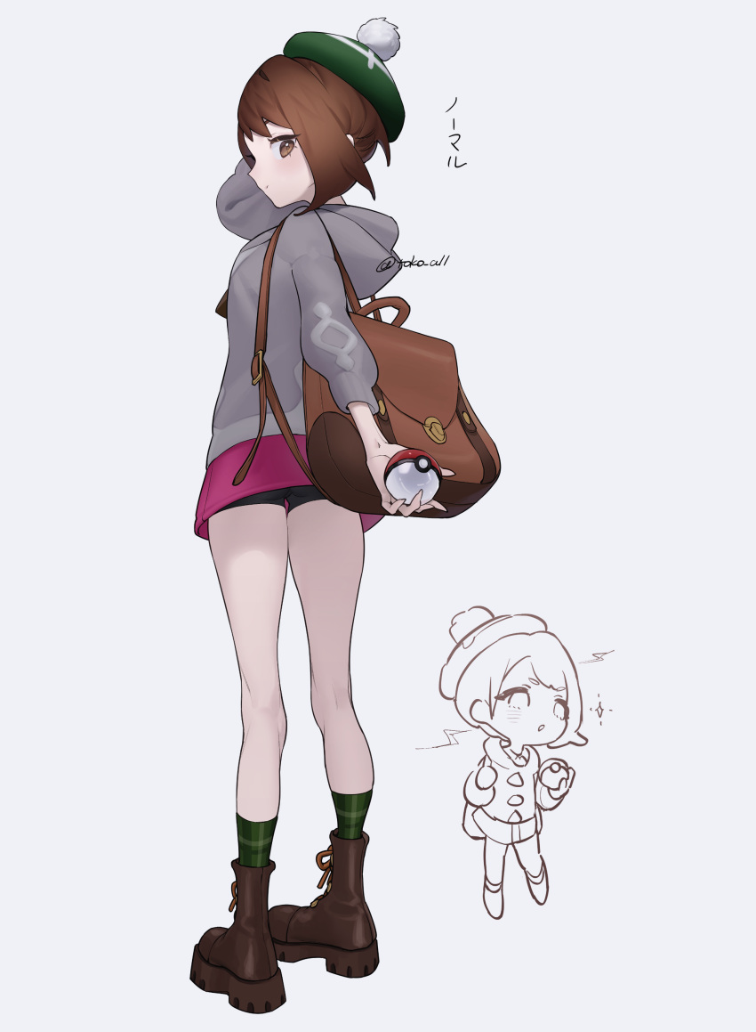 1girl, absurdres, bike_shorts, black_shorts, boots, brown_eyes, brown_footwear, brown_hair