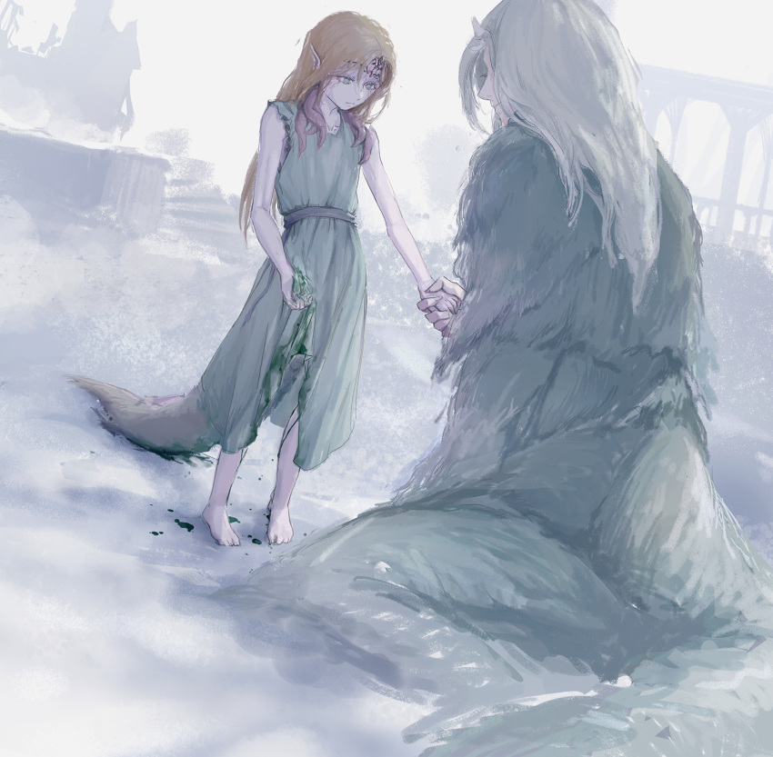 2girls, b4con, blonde_hair, company_captain_yorshka, dark_souls_(series), dark_souls_i, dark_souls_iii, dragon_girl