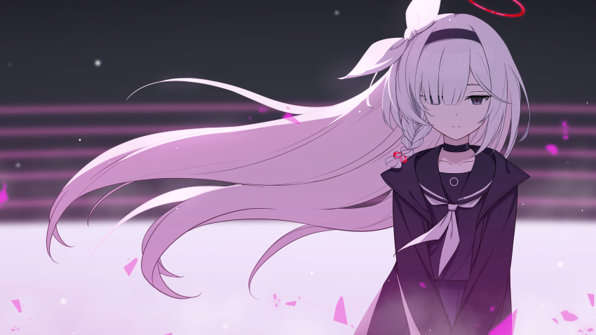 1girl, a.r.o.n.a_(blue_archive), absurdres, black_choker, black_coat, black_eyes, black_hairband, black_sailor_collar
