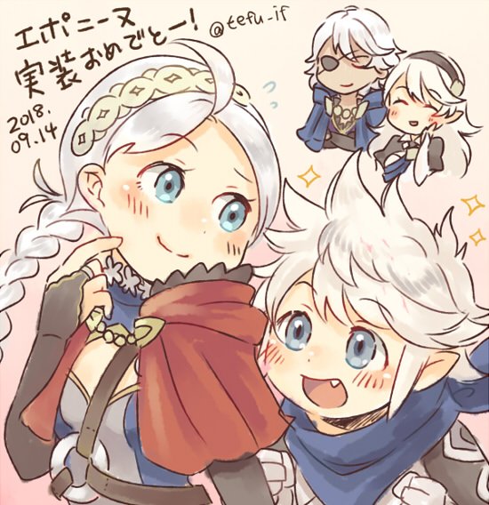 2boys, ahoge, bangs, blue_eyes, braid, brother_and_sister, capelet, corrin_(female)_(fire_emblem)